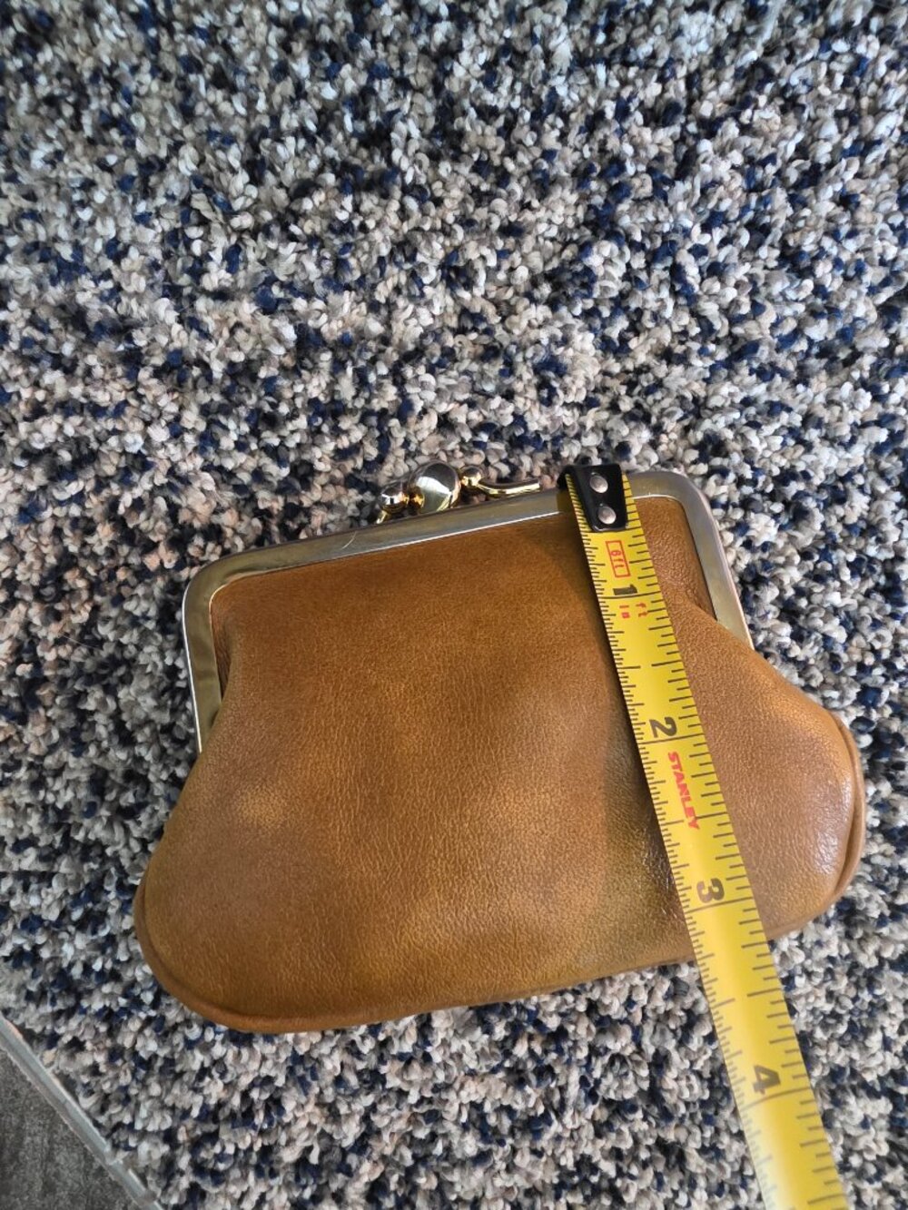 Vintage Tan Leather Double Kiss Lock Coin Purse Pouch Small Frame - Picture 7 of 9
